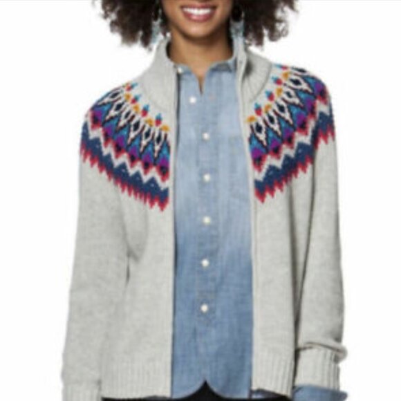 RL CHAPS Lt Grey Colorful Full Zip Fair Nordic Isle Sweater EUC sz XL - Picture 2 of 12